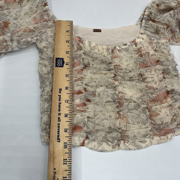 Free People Lilia Ruched Cropped Top Size S Ivory Floral Boho Coachella Party - Picture 12 of 14